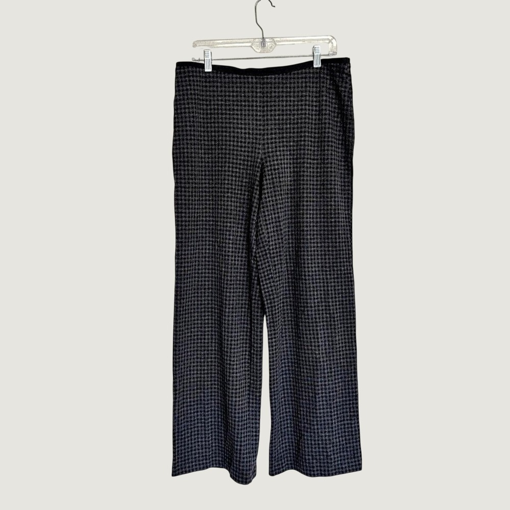 J Jill Ponte Pull On Wide Leg Pants Medium Black and Gray Gingham Office Work